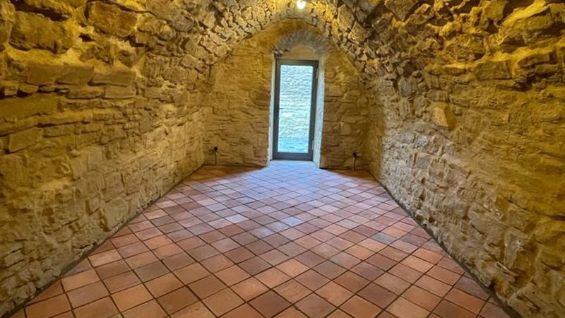 Saniertes Gewölbe mit Terrakottafliesen und Beleuchtung